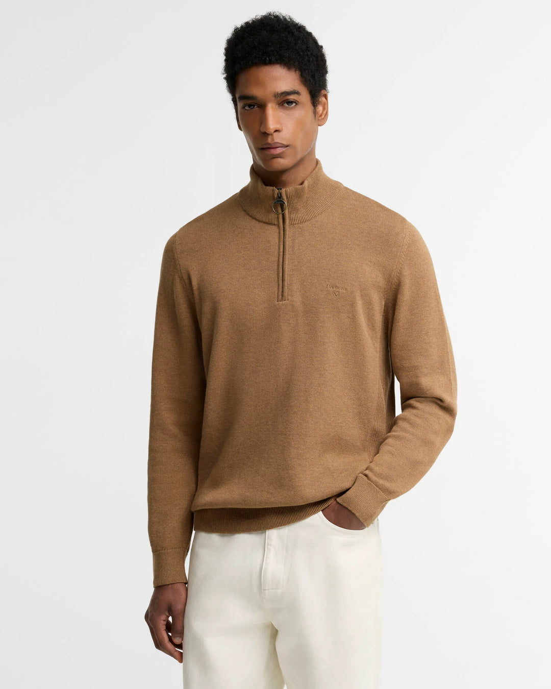 BARBOUR COTTON 1/2 ZIP KNIT - SANDSTONE