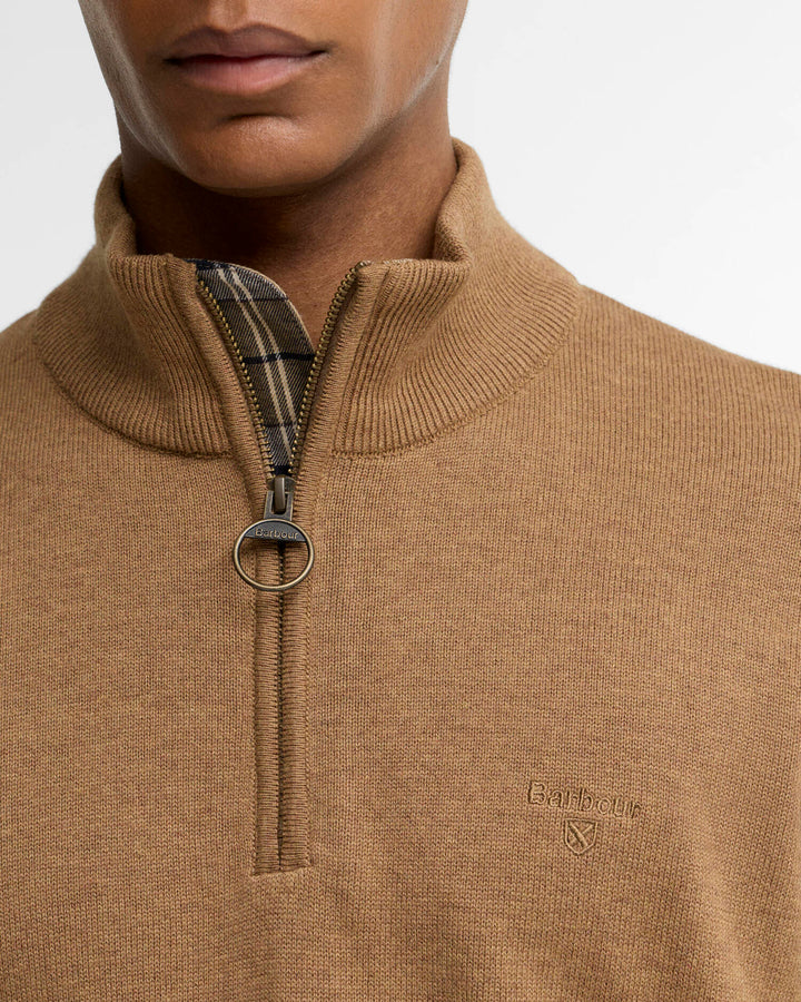 BARBOUR COTTON 1/2 ZIP KNIT - SANDSTONE
