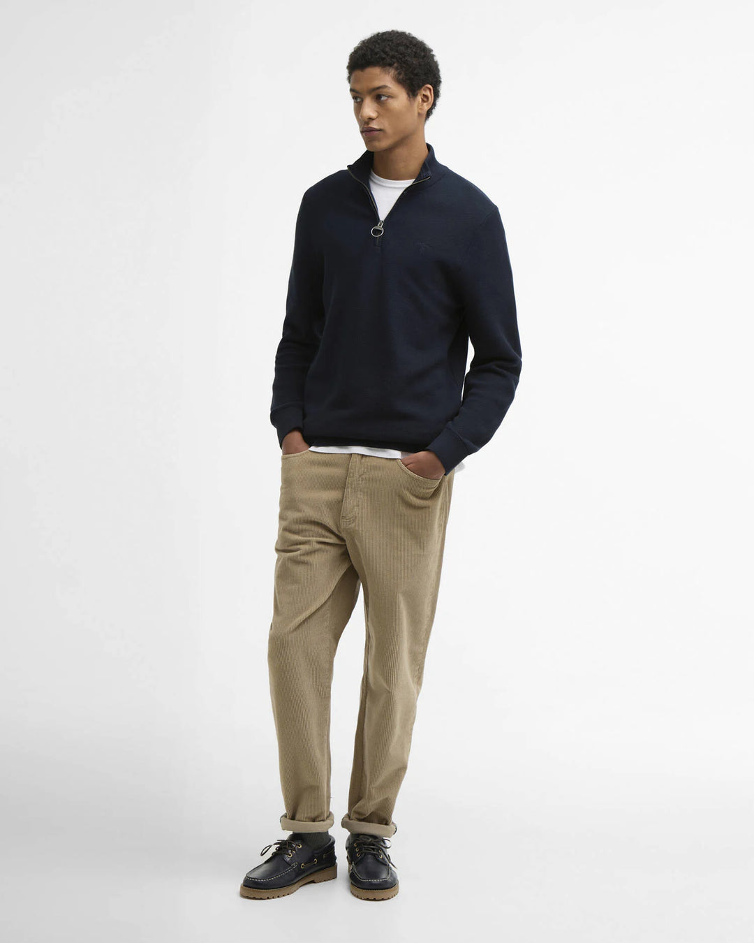 BARBOUR ESS HONEYCOMB 1/2 ZIP SWEAT - NAVY