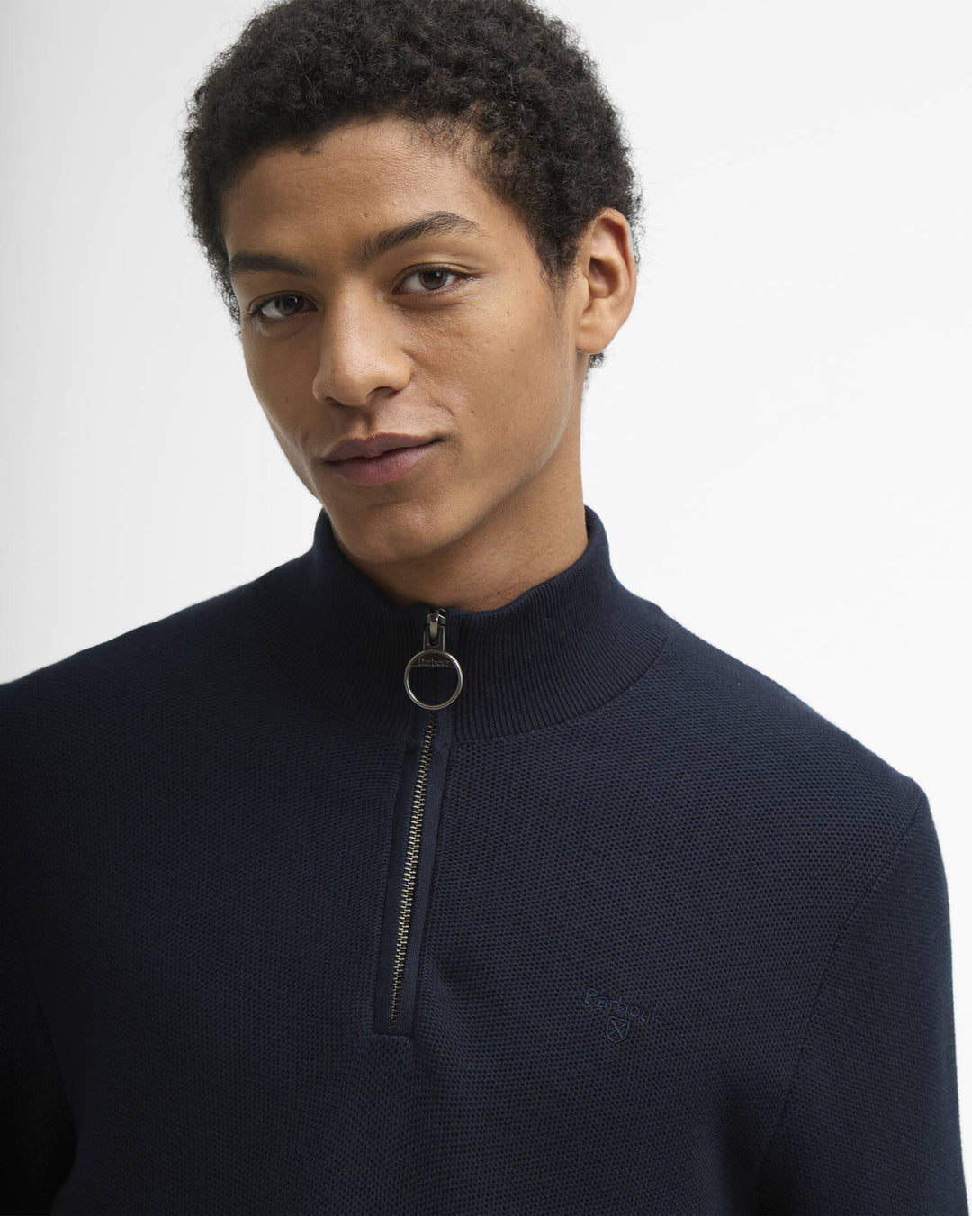BARBOUR ESS HONEYCOMB 1/2 ZIP SWEAT - NAVY
