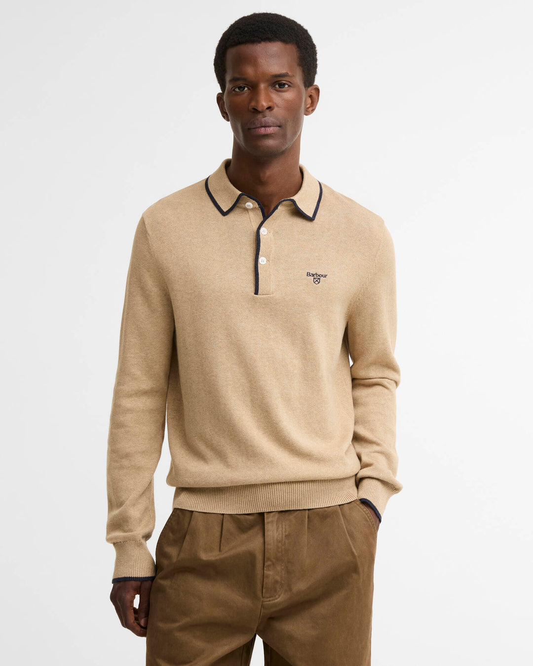 BARBOUR TAUNTON KNITTED POLO - STONE
