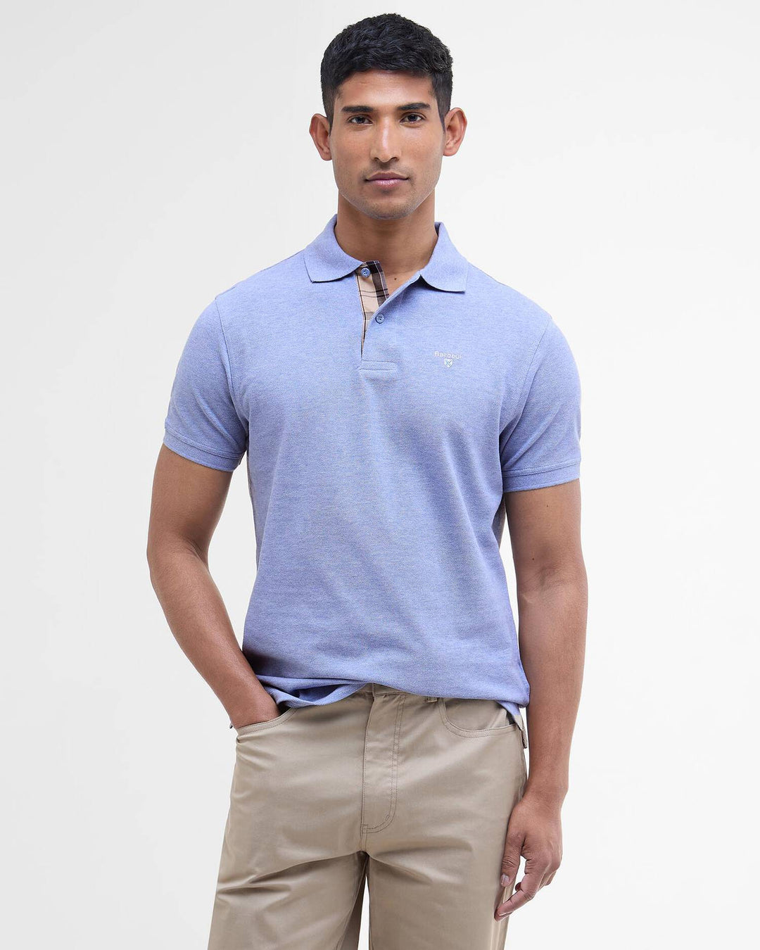 BARBOUR TARTAN PIQUE POLO - SKY MARL