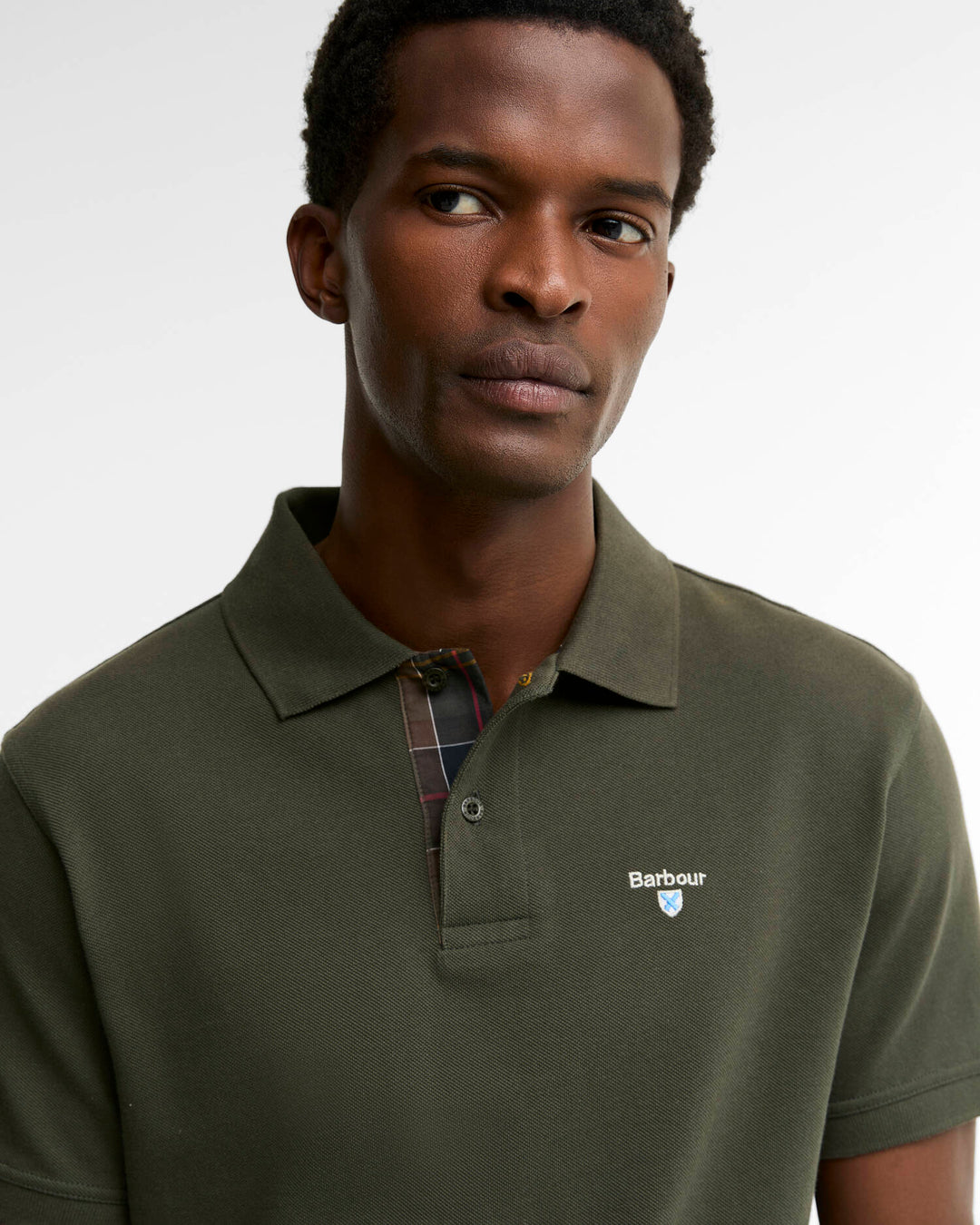 BARBOUR TARTAN PIQUE POLO - FOREST GREEN