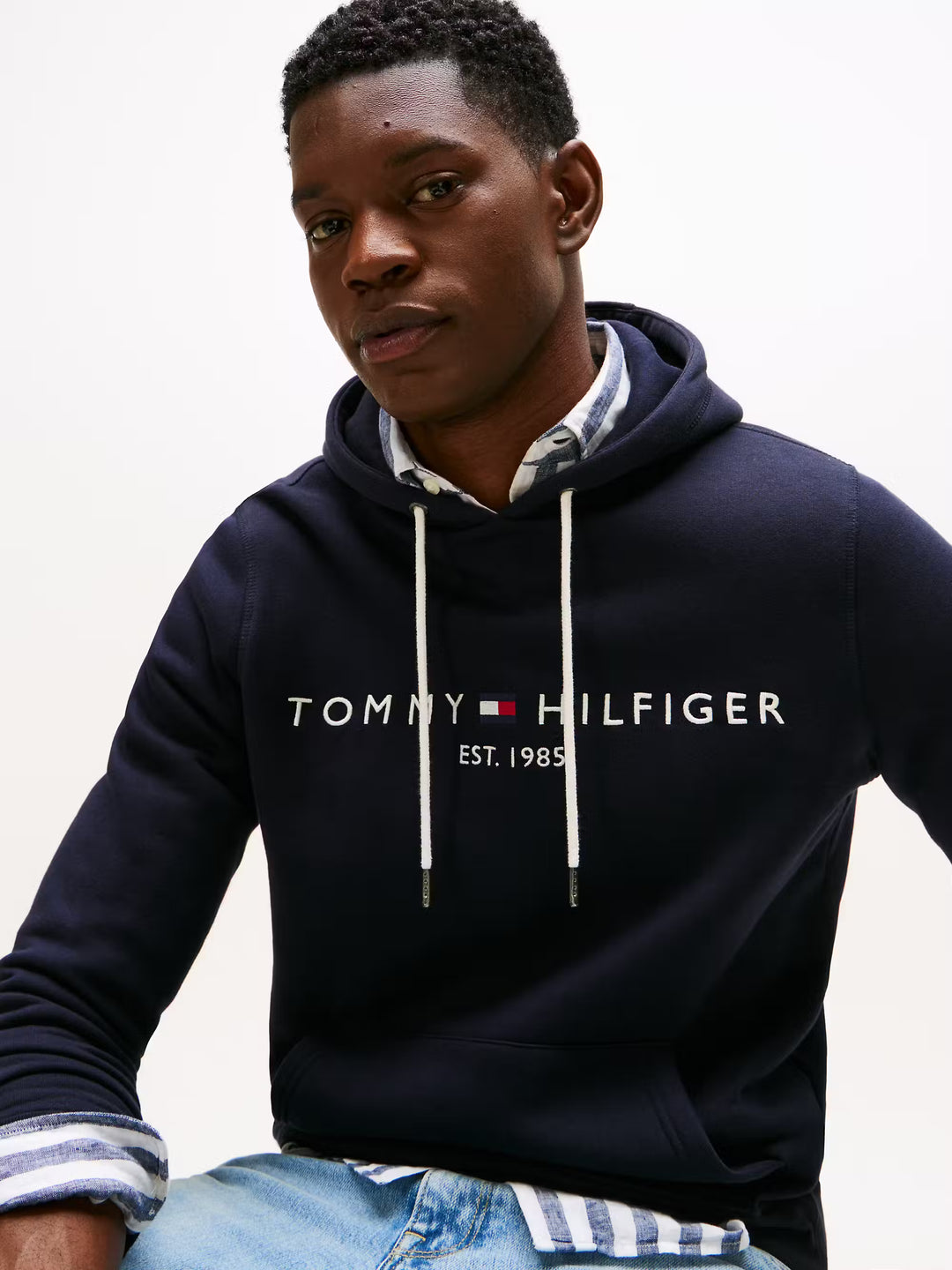 TH CORE TOMMY LOGO HOODIE - NAVY