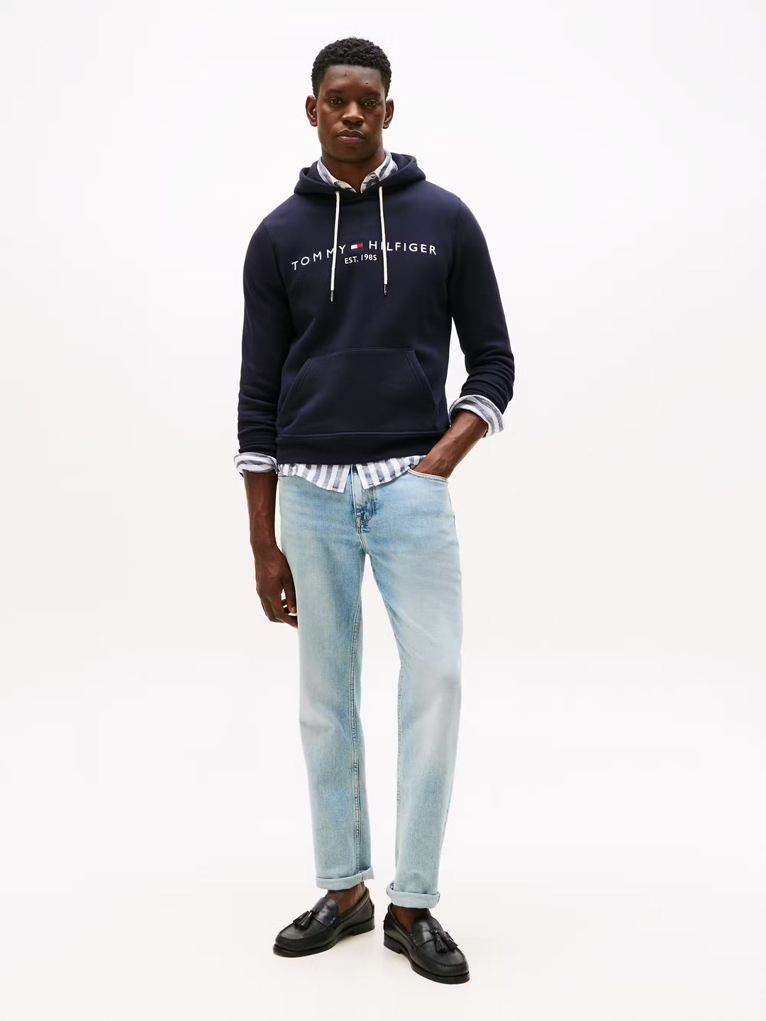 TH CORE TOMMY LOGO HOODIE - NAVY