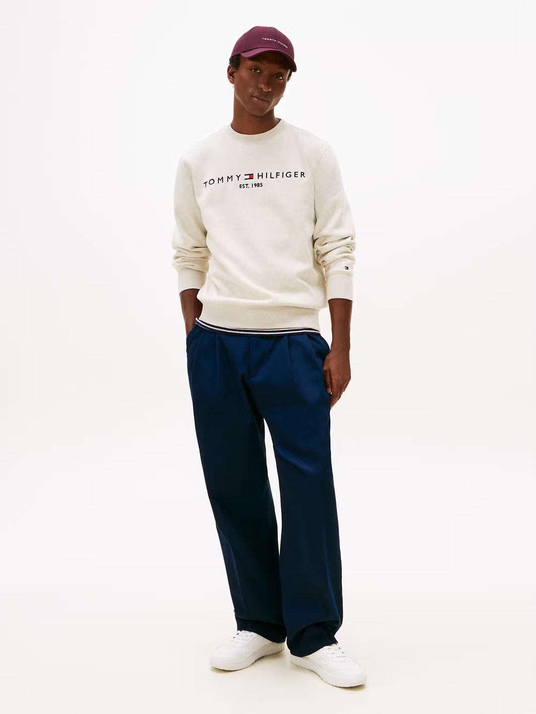 TOMMY HILFIGER TOMMY LOGO SWEATSHIRT - HTR OATMILK