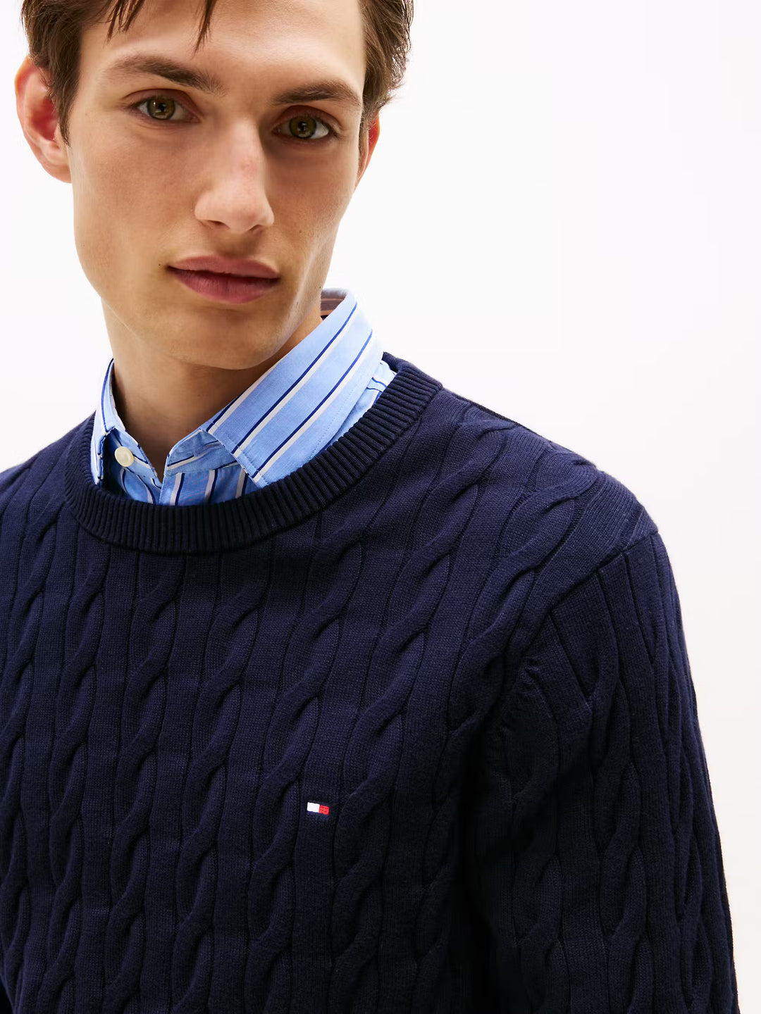 TH CLASSIC COTTON CABLE CREW NECK - NAVY