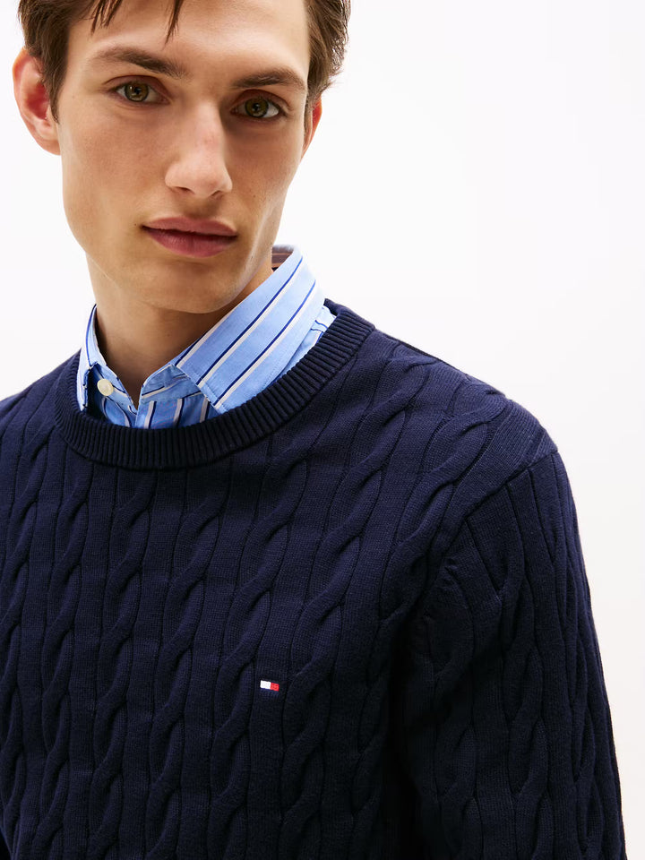 TH CLASSIC COTTON CABLE CREW NECK - NAVY