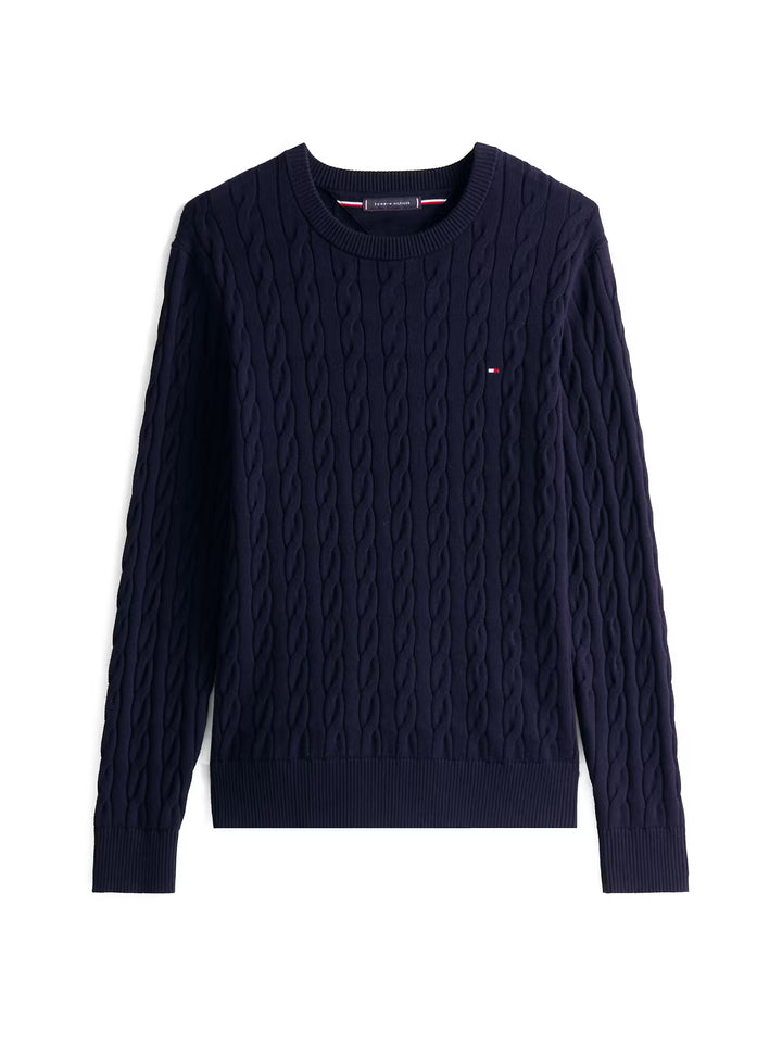TH CLASSIC COTTON CABLE CREW NECK - NAVY