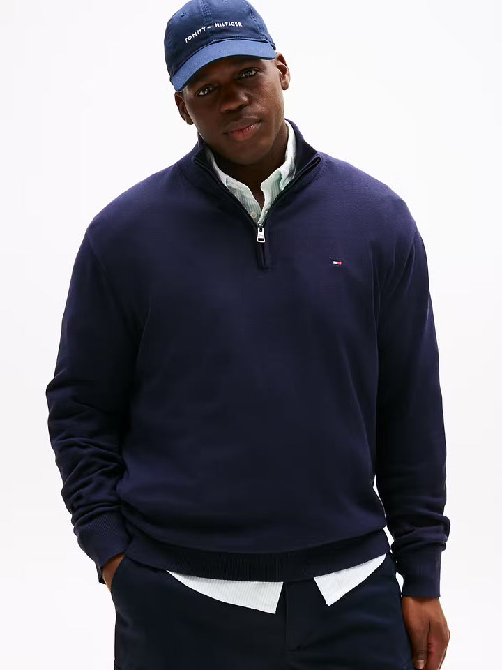 TOMMY HILFIGER BT-ESSENTIAL COTTON ZIP MOCK - NAVY