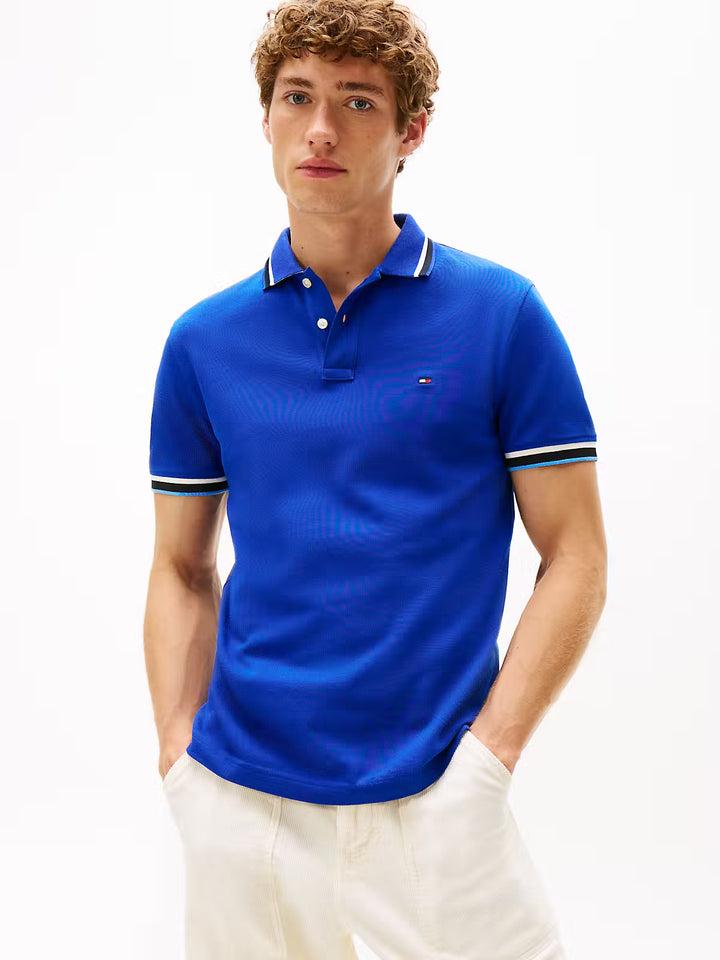 TOMMY HILFIGER CUFF INTEREST SLIM FIT POLO - WEDGE BLUE