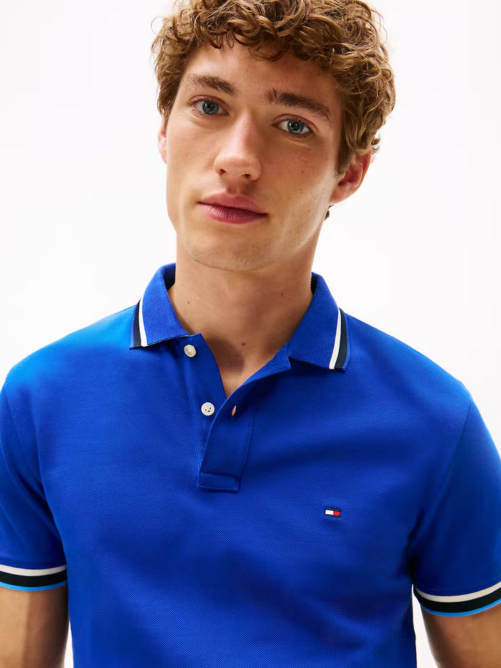 TOMMY HILFIGER CUFF INTEREST SLIM FIT POLO - WEDGE BLUE