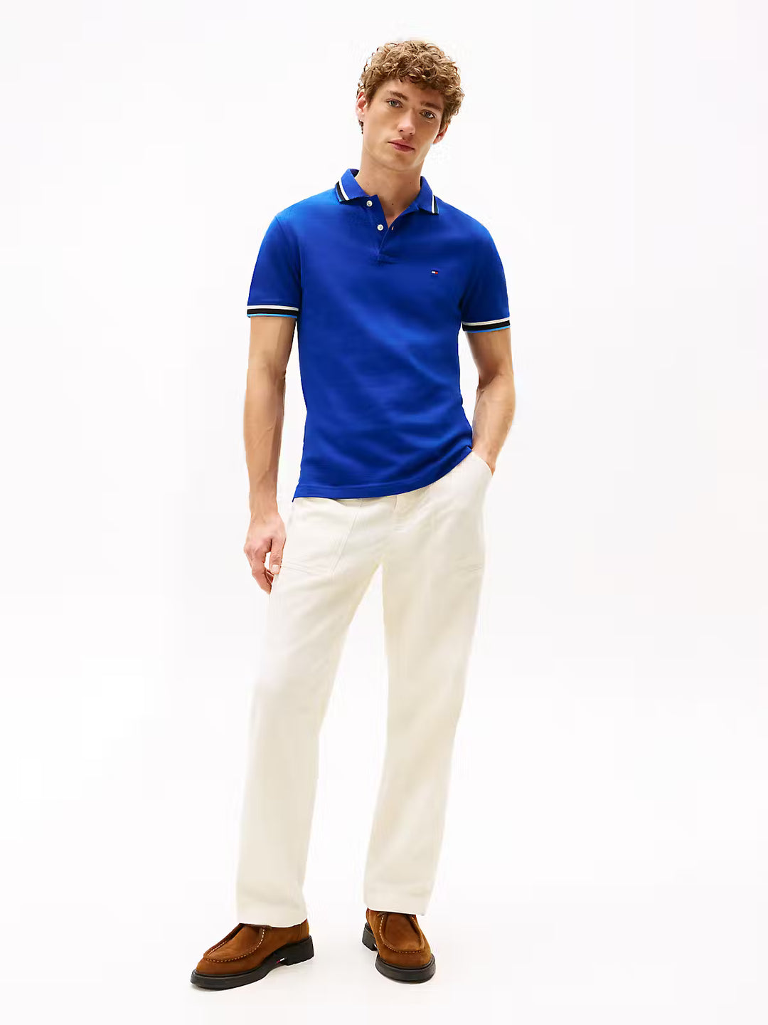 TOMMY HILFIGER CUFF INTEREST SLIM FIT POLO - WEDGE BLUE