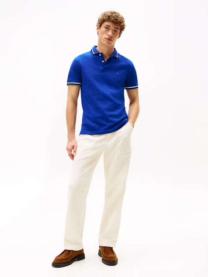 TOMMY HILFIGER CUFF INTEREST SLIM FIT POLO - WEDGE BLUE