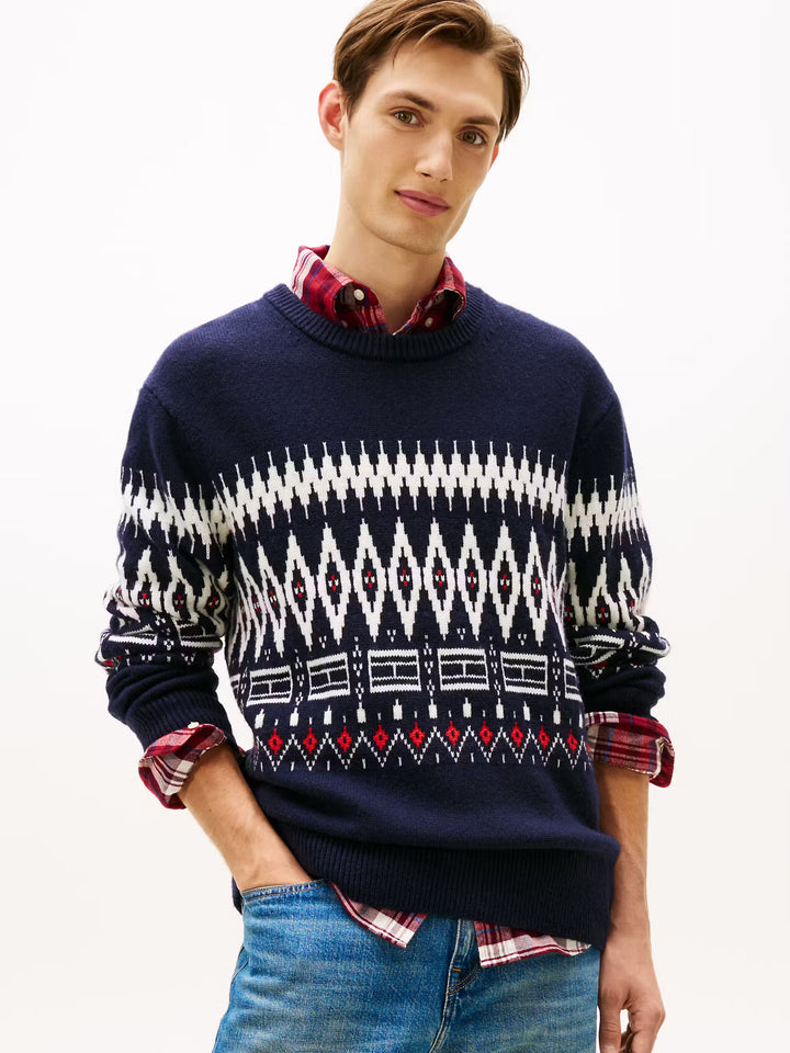 TH PLACED FAIRISLE WOOL BLEND CREW