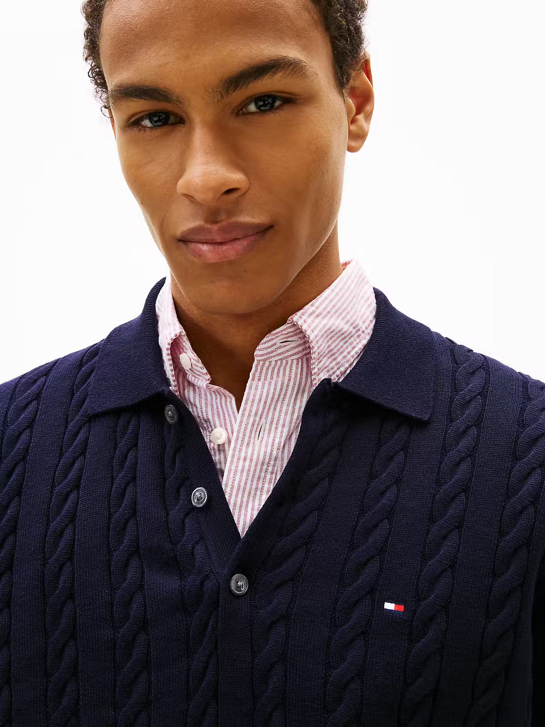 TOMMY HILFIGER CLASSIC COTTON CABLE LS POLO - NAVY