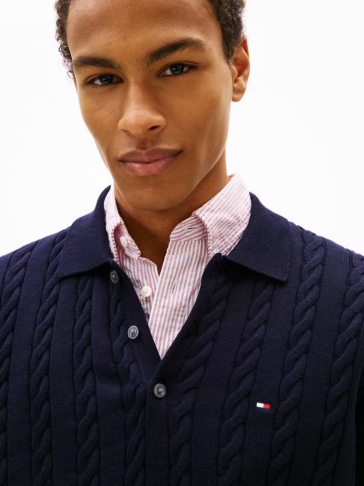 TOMMY HILFIGER CLASSIC COTTON CABLE LS POLO - NAVY