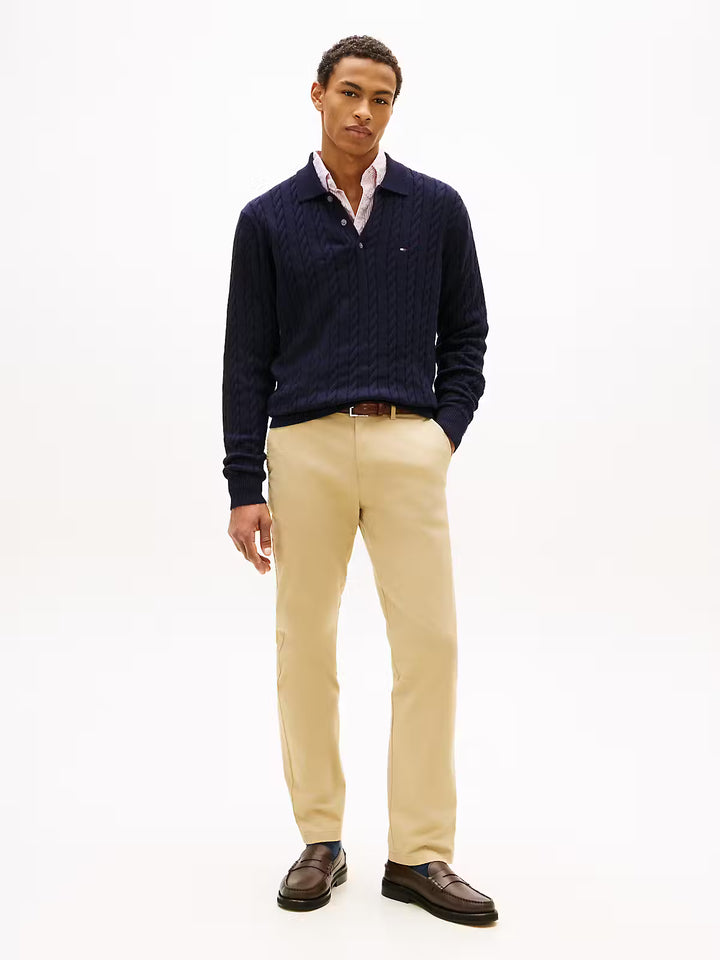 TOMMY HILFIGER CLASSIC COTTON CABLE LS POLO - NAVY