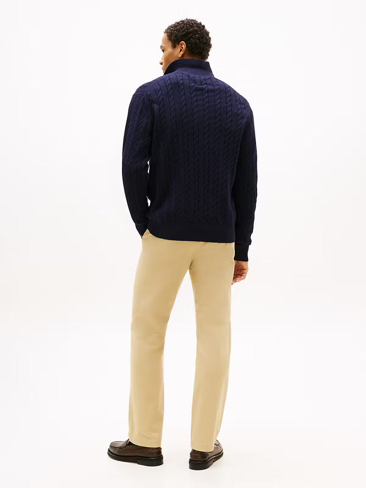 TOMMY HILFIGER CLASSIC COTTON CABLE LS POLO - NAVY