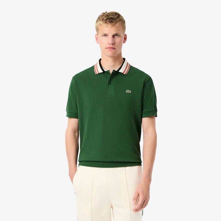 LACOSTE CLASSIC FIT STRIPE COLLAR - GREEN