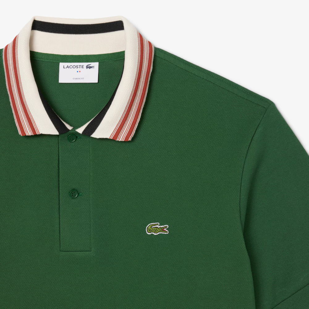 LACOSTE CLASSIC FIT STRIPE COLLAR - GREEN