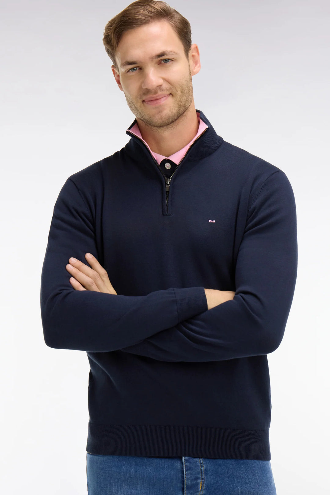 EDEN PARK COTTON 1/2 ZIP - NAVY