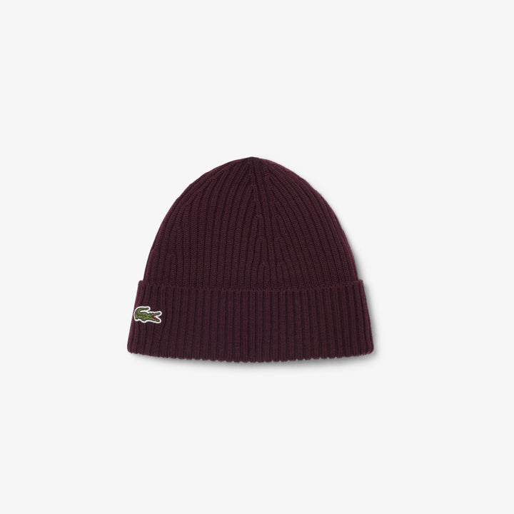 LACOSTE RIB KNIT WOOL BEANIE - OXALIS