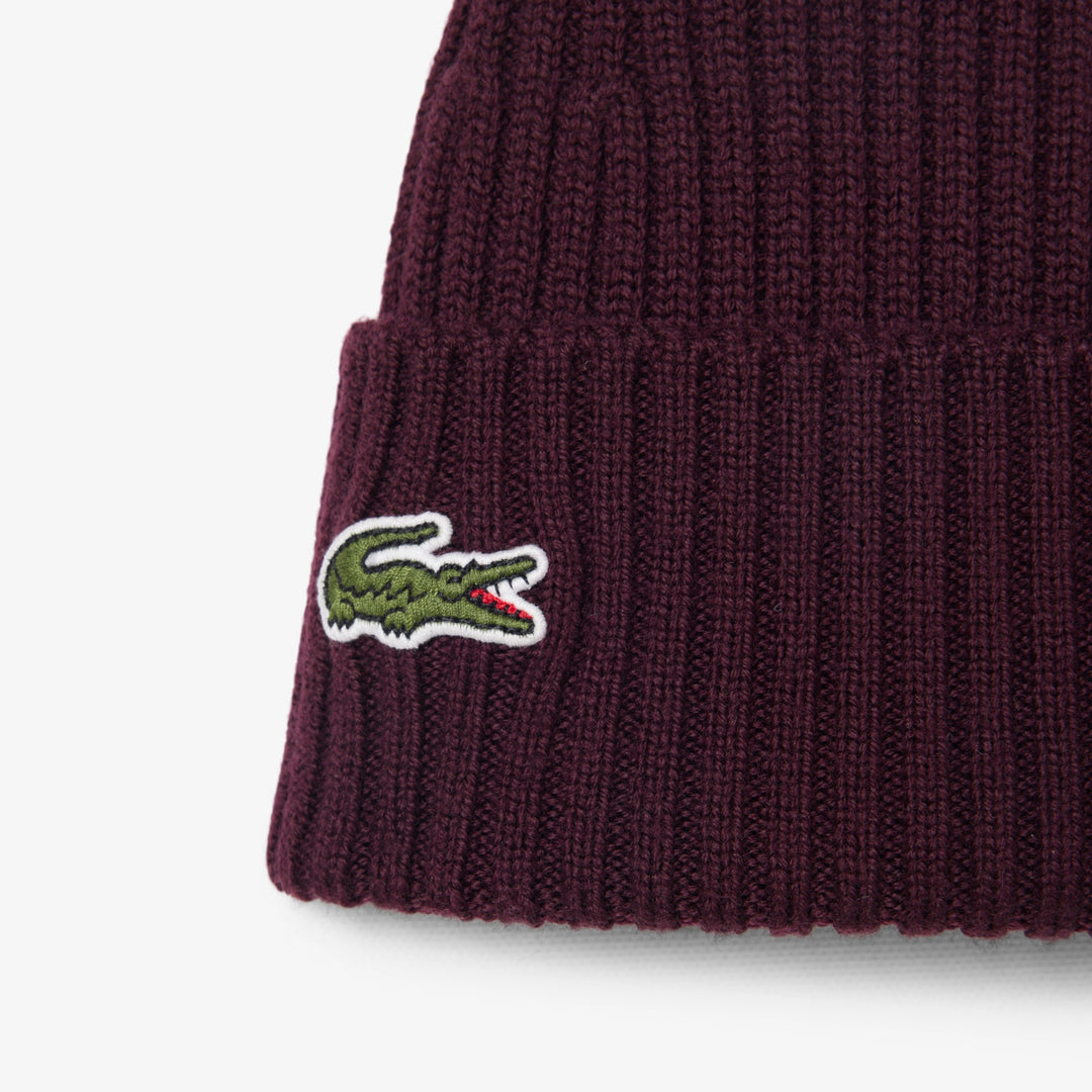 LACOSTE RIB KNIT WOOL BEANIE - OXALIS