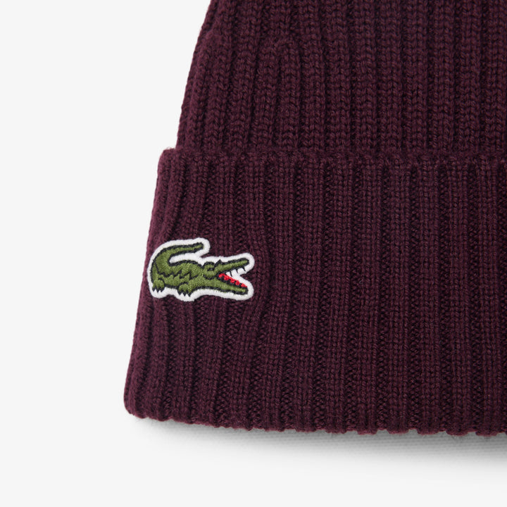 LACOSTE RIB KNIT WOOL BEANIE - OXALIS