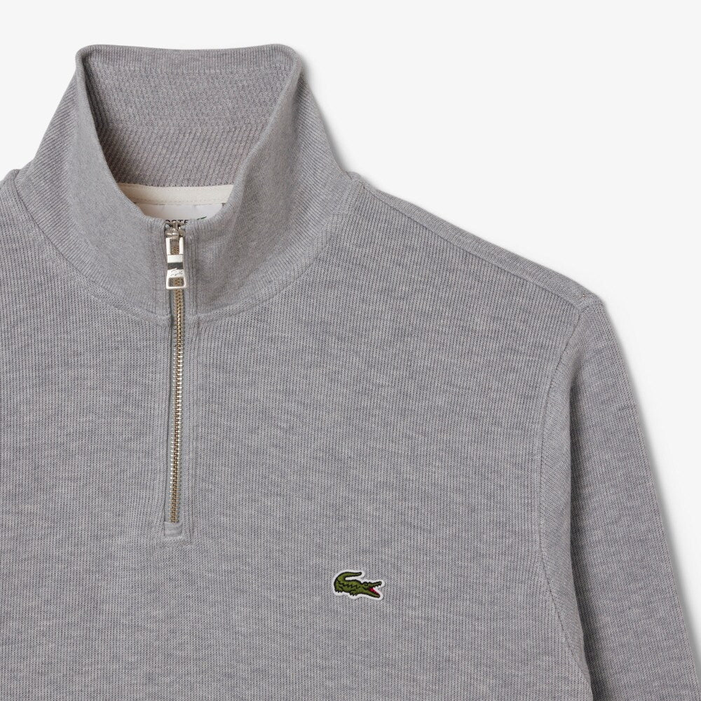 LACOSTE HIGH NECK ZIPPED SWEAT - SILVER