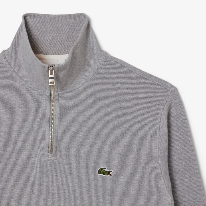 LACOSTE HIGH NECK ZIPPED SWEAT - SILVER