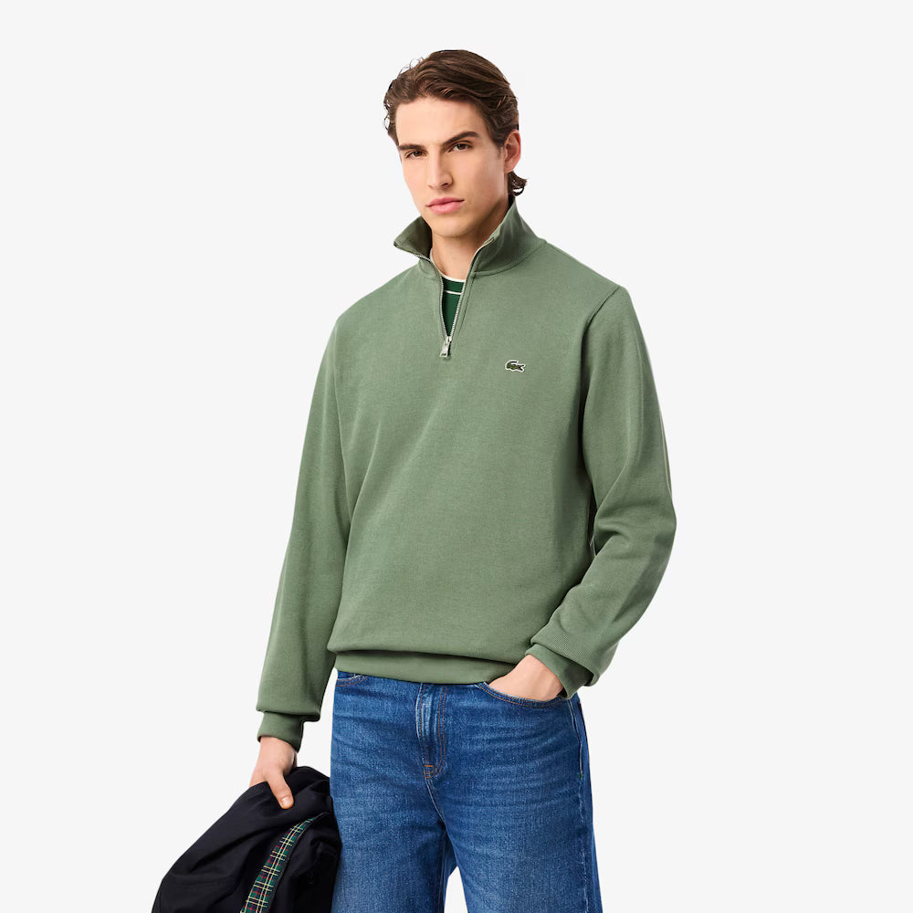 LACOSTE HIGH NECK ZIPPED SWEAT - THYME