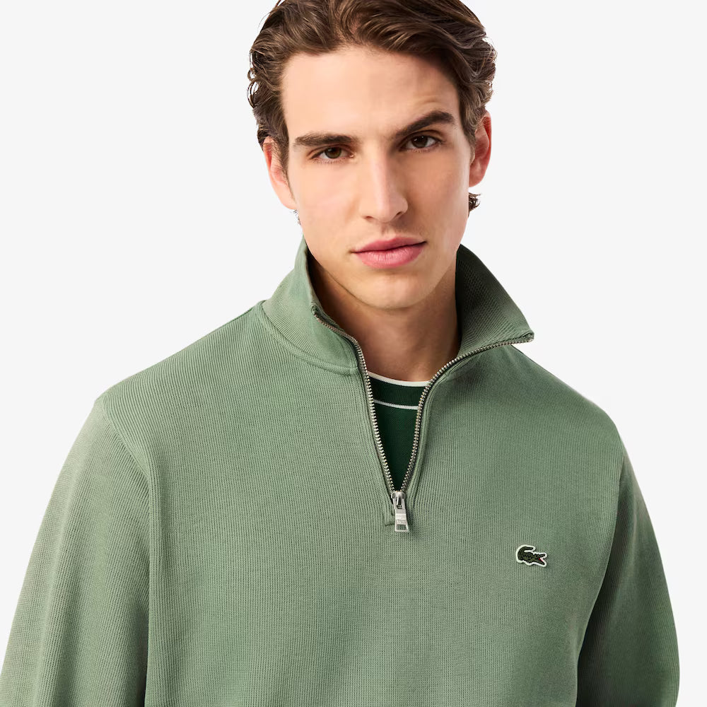 LACOSTE HIGH NECK ZIPPED SWEAT - THYME