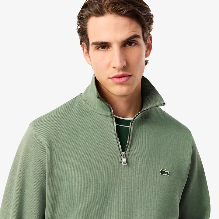 LACOSTE HIGH NECK ZIPPED SWEAT - THYME