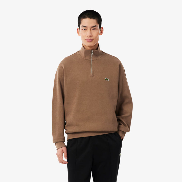LACOSTE HIGH NECK ZIPPED SWEAT - COOKIE