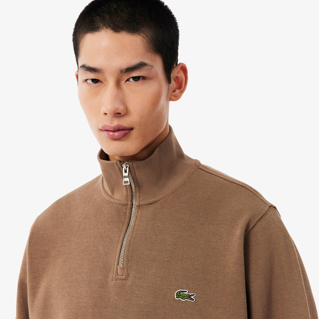 LACOSTE HIGH NECK ZIPPED SWEAT - COOKIE