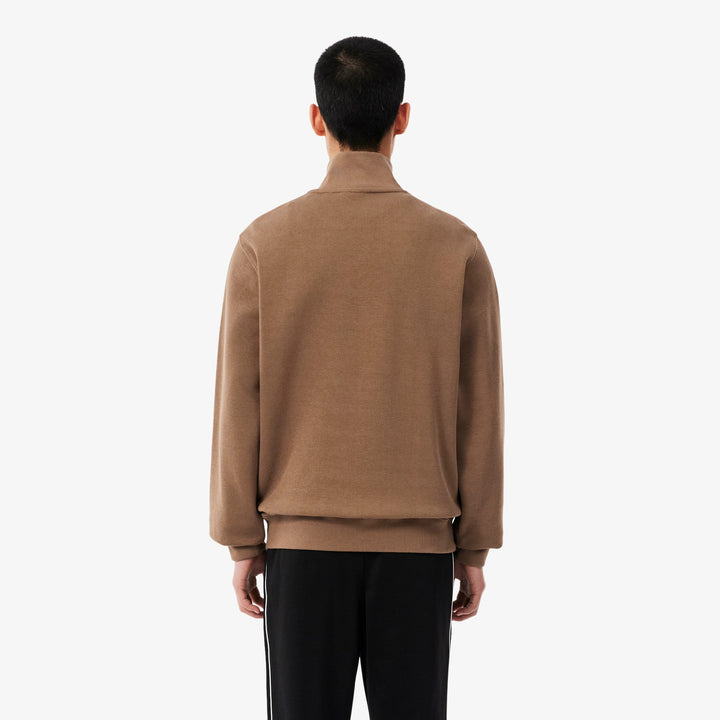 LACOSTE HIGH NECK ZIPPED SWEAT - COOKIE