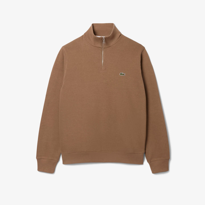 LACOSTE HIGH NECK ZIPPED SWEAT - COOKIE