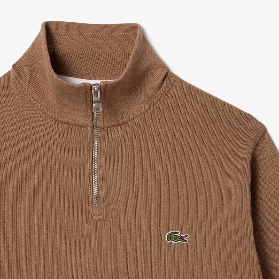 LACOSTE HIGH NECK ZIPPED SWEAT - COOKIE
