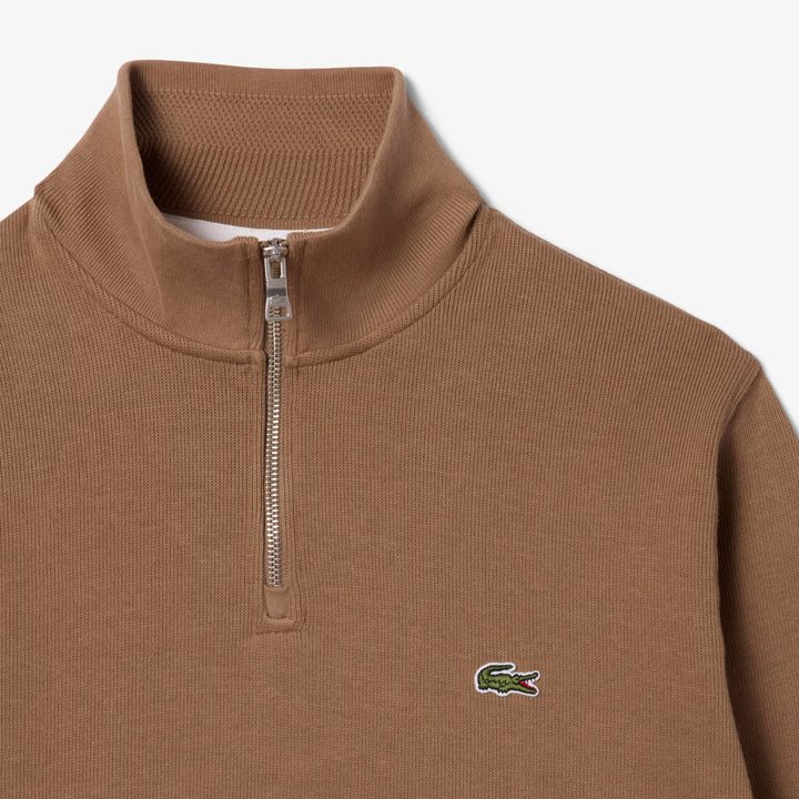 LACOSTE HIGH NECK ZIPPED SWEAT - COOKIE