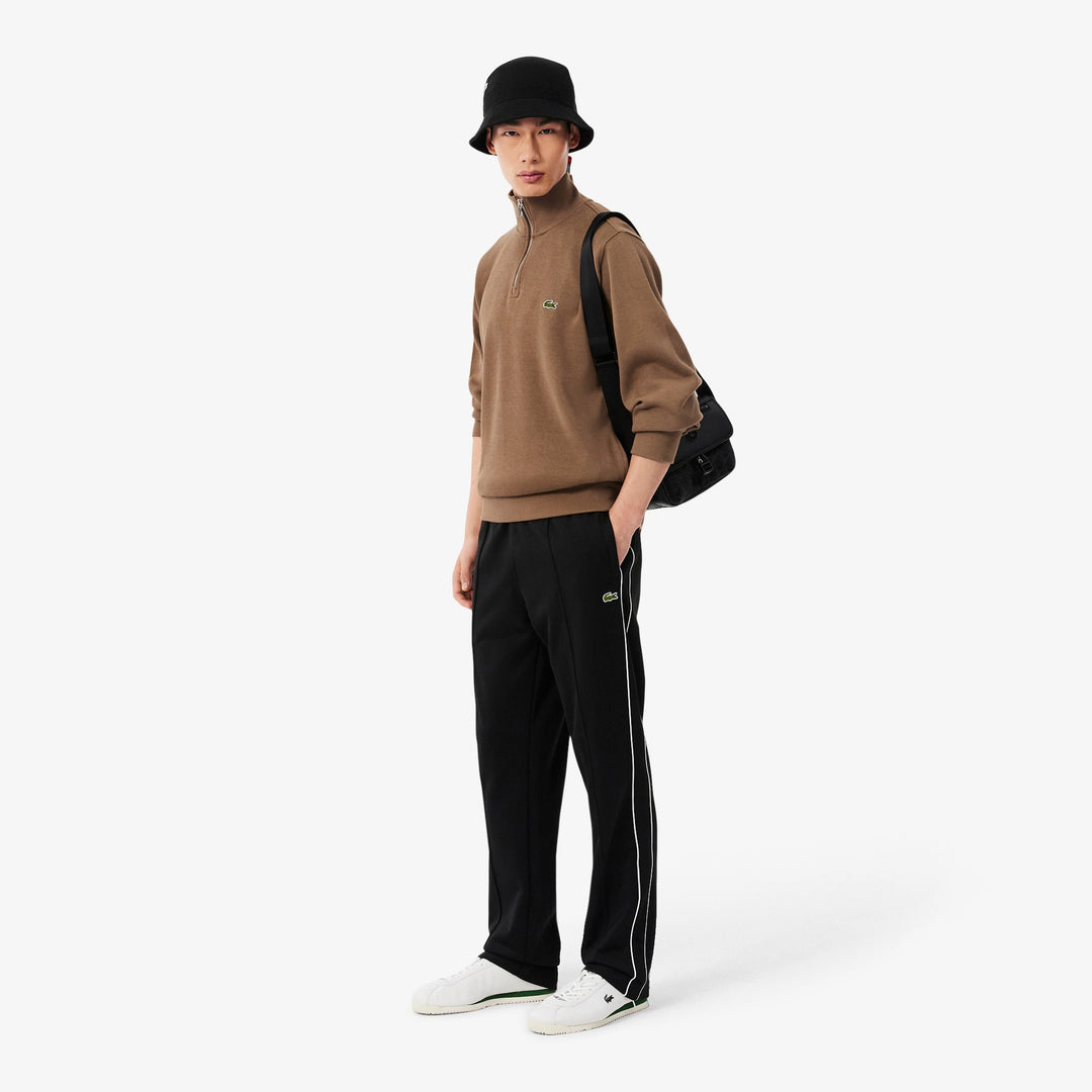 LACOSTE HIGH NECK ZIPPED SWEAT - COOKIE