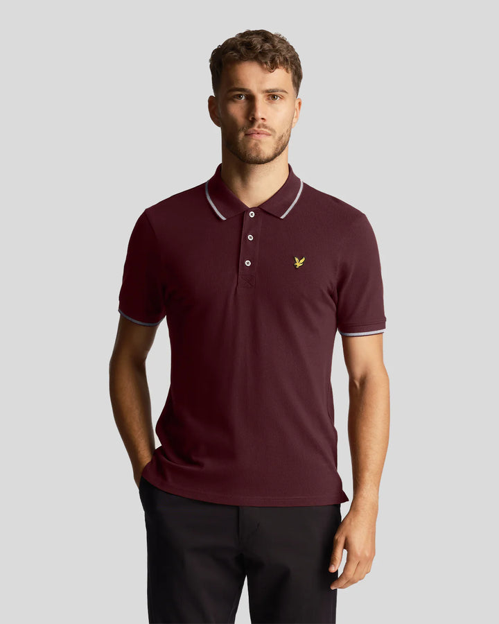 LYLE & SCOTT TIPPED POLO - BURGUNDY/GREY