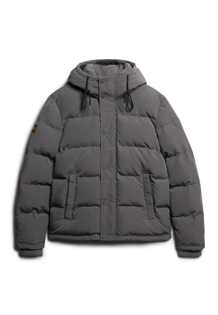 SUPERDRY EVEREST SHORT HOODED PUFFER - CHARCOAL