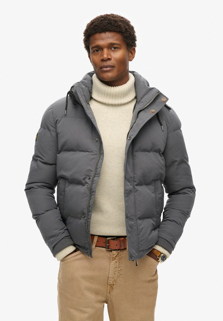 SUPERDRY EVEREST SHORT HOODED PUFFER - CHARCOAL
