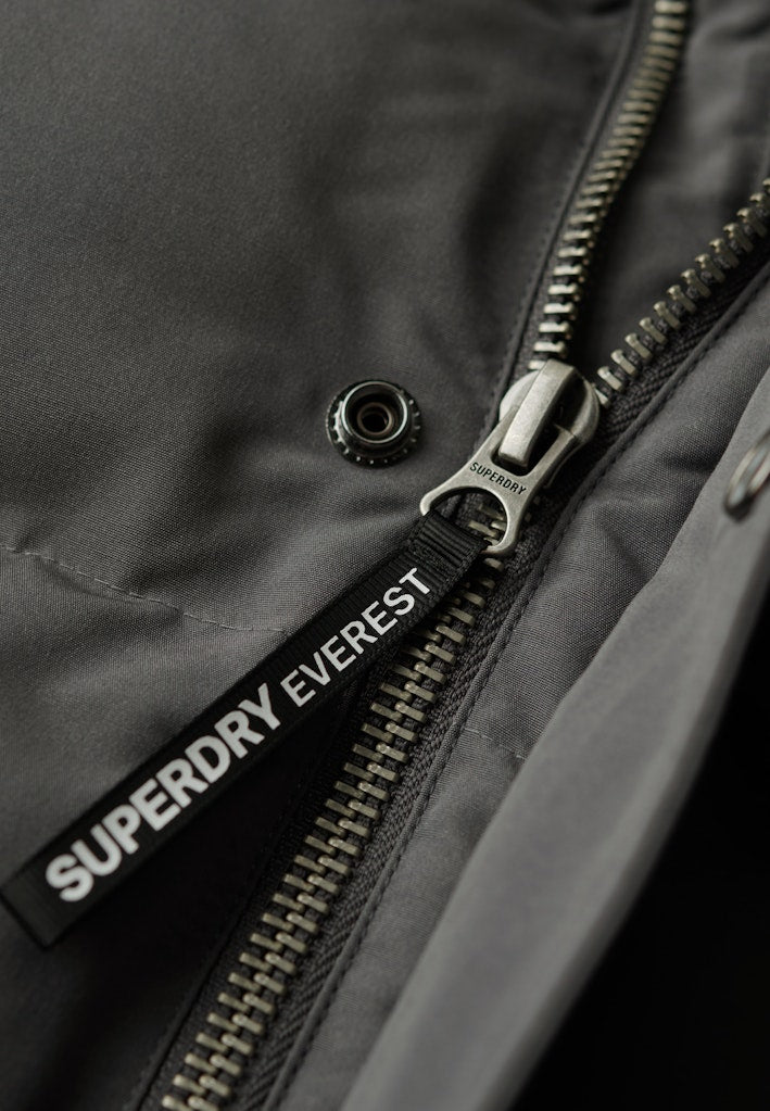 SUPERDRY EVEREST SHORT HOODED PUFFER - CHARCOAL