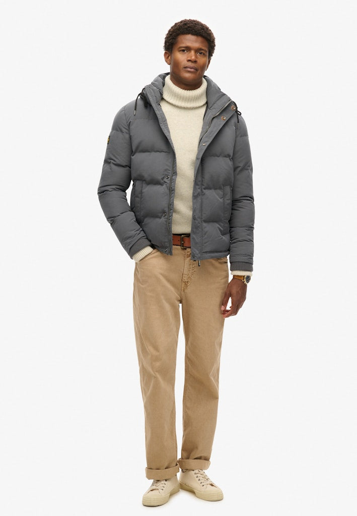 SUPERDRY EVEREST SHORT HOODED PUFFER - CHARCOAL
