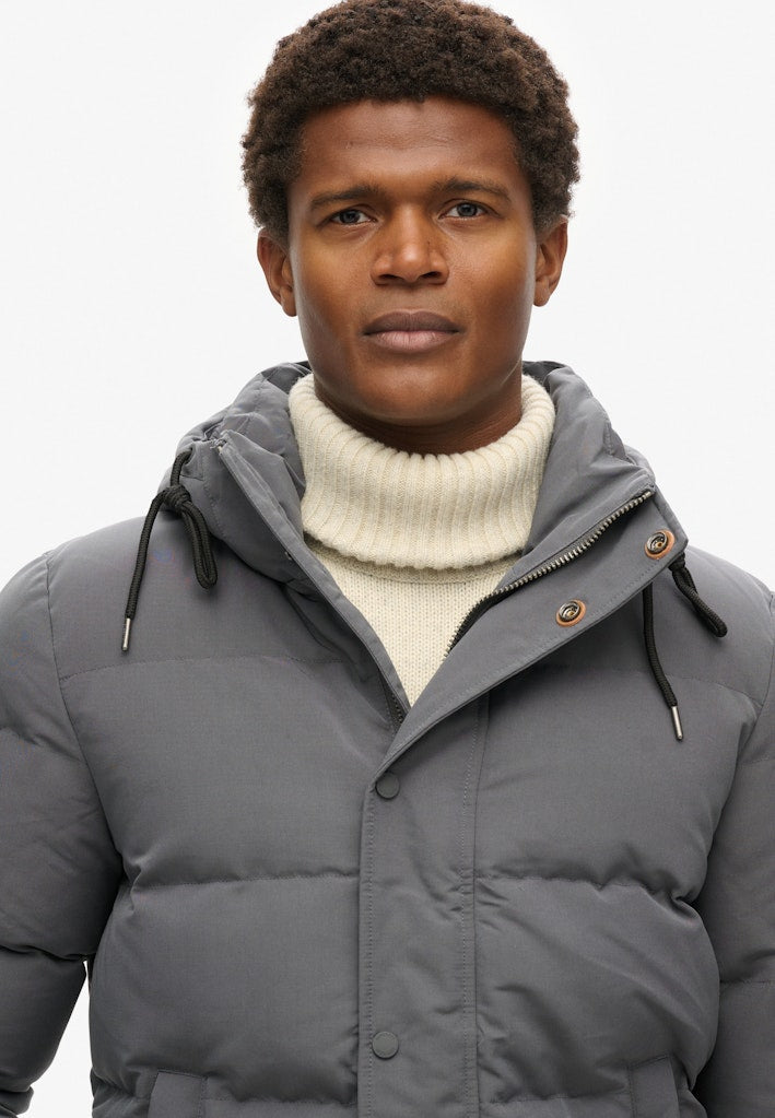 SUPERDRY EVEREST SHORT HOODED PUFFER - CHARCOAL