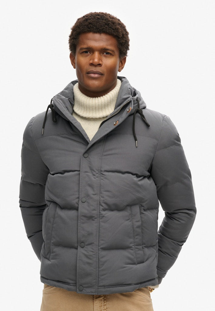 SUPERDRY EVEREST SHORT HOODED PUFFER - CHARCOAL