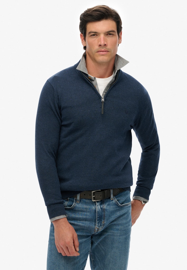 SUPERDRY ESS COTTON 1/2 ZIP - DENIM MARL