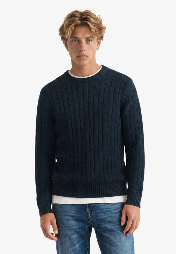 SUPERDRY COTTON CABLE KNIT CREW - NAVY